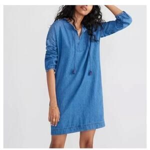 Madewell Dress Womens XS Chambray Artiste Mini Tunic Pockets Shift Knee Length